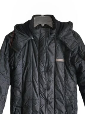 Vintage Y2K Point Zero Black Puffer Coat Mid-Length Detachable Hood Women Small